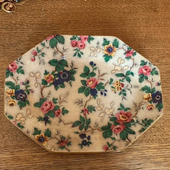 Rare Vintage Royal Ducal gorgeous primrose and roses oblong octagon serving tray - Picture 1 of 8
